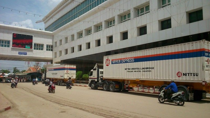 Nippon Express' Crossborder Truckage scene at national border between Thailand and Cambodia